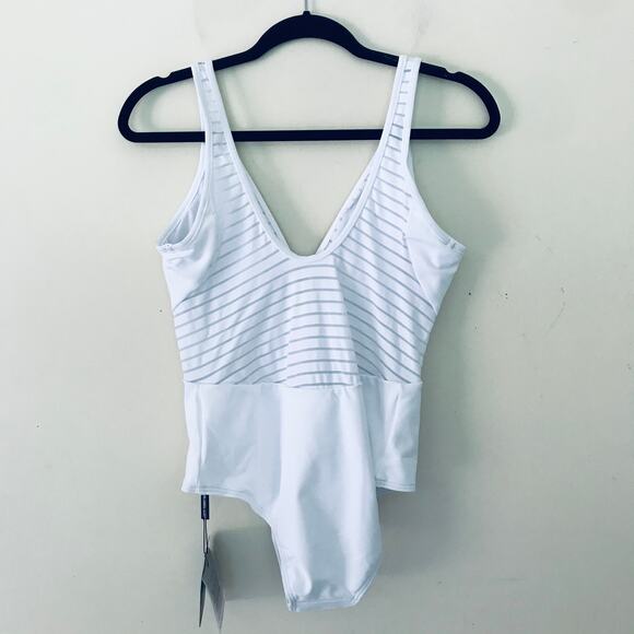 New JETS Jessika Allen Parallels Plunge V-Neck One-Piece Swimsuit White Size 8 - Picture 5 of 8